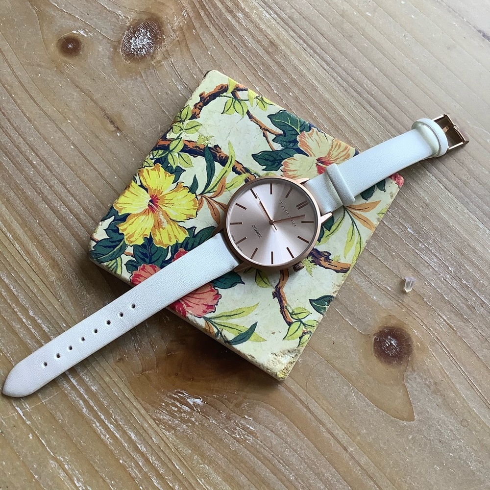 NEW Tahari Quartz Analog Minimalist White-Rose Wrist Watch